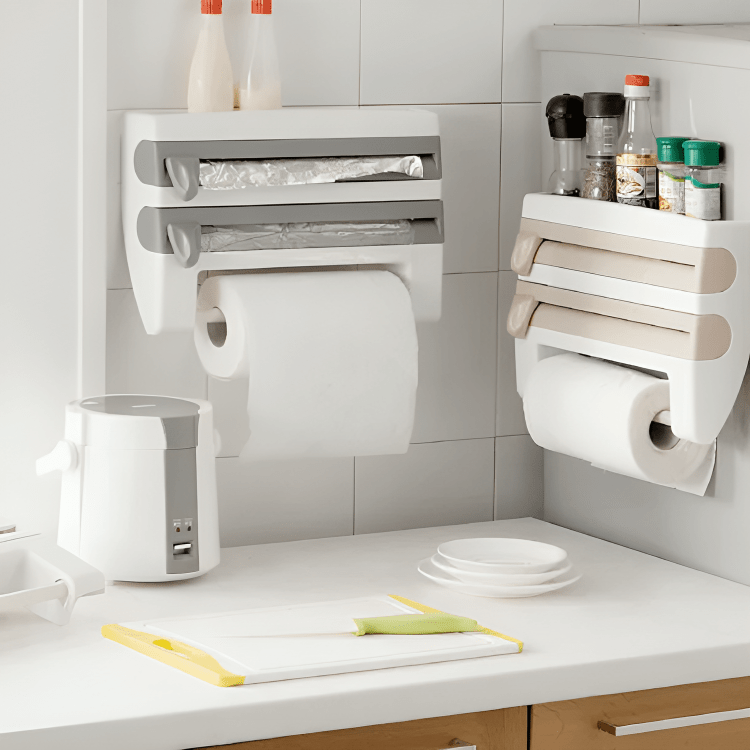 Wall-Mounted Wrap Cutter And Paper Towel Rack
