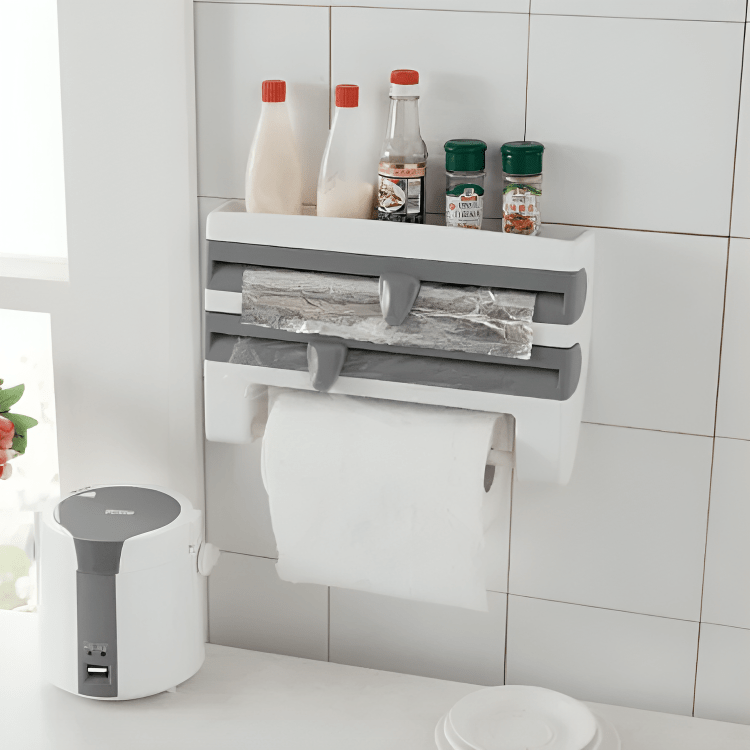 Wall-Mounted Wrap Cutter And Paper Towel Rack